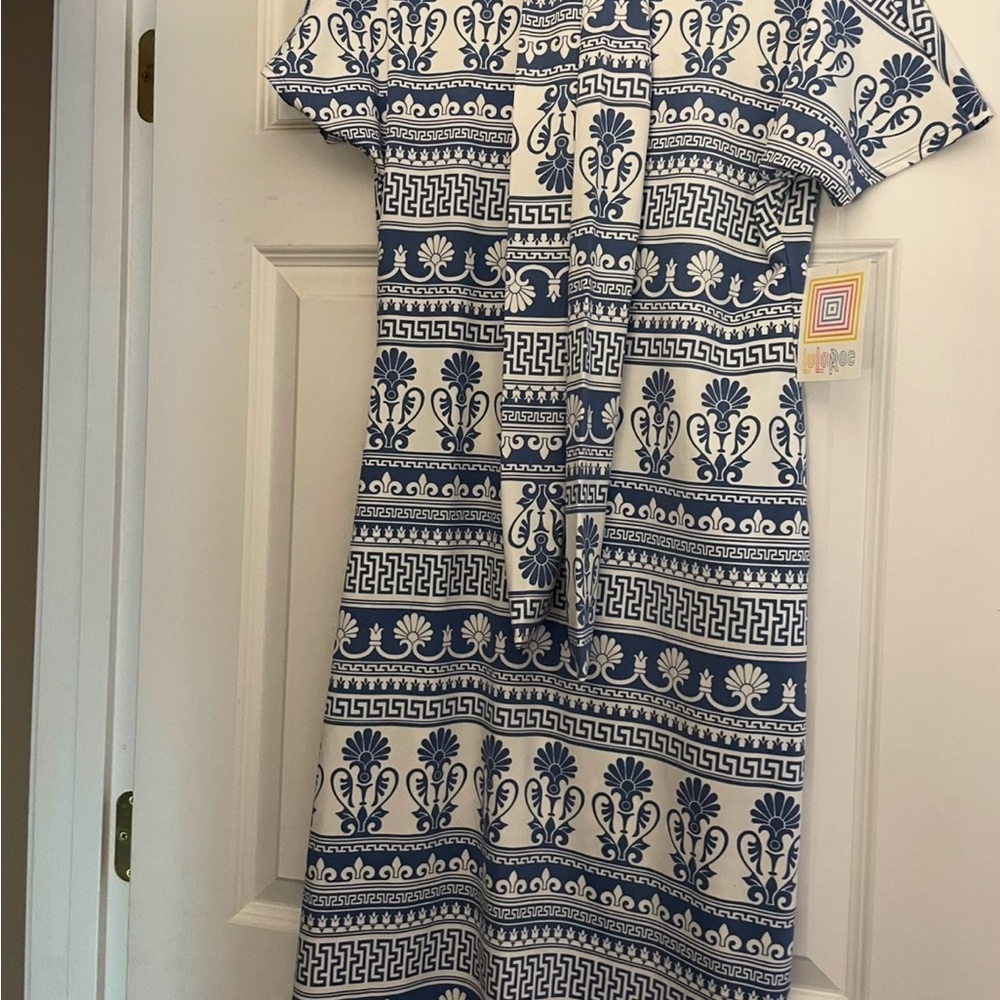 LuLaRoe Blue and White Patterned Dress